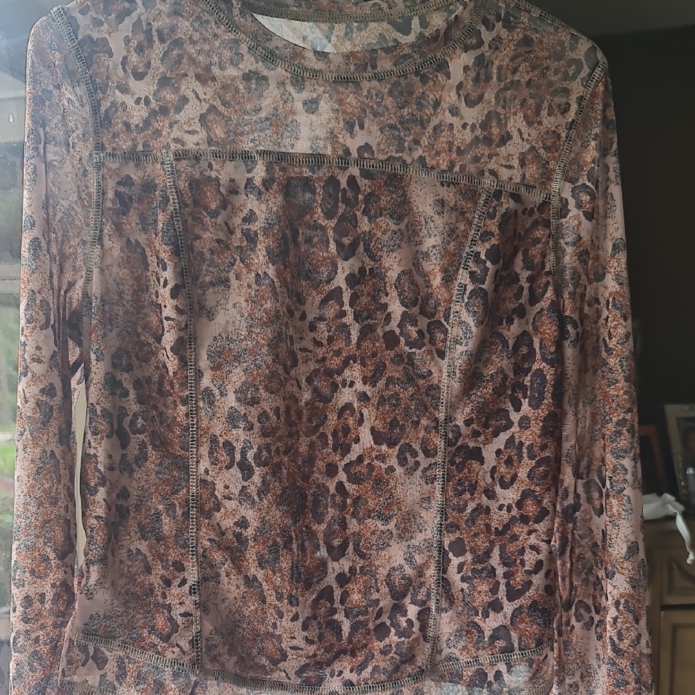 Leopard Cream and Brown Lace Blouse with Intricate Floral Design